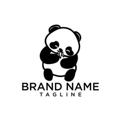 cute panda logo eating with smiling expression