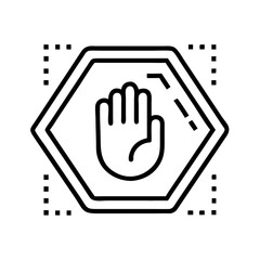 Obraz premium Hexagonal sign with hand icon in outline style