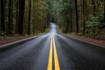 Fototapeta premium The Long and Winding Road A Scenic Drive Through a Lush Green Forest
