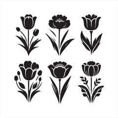 Elegant Black and White Tulip Silhouettes