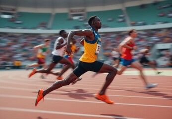 Male Sprinter Leading a Track Race