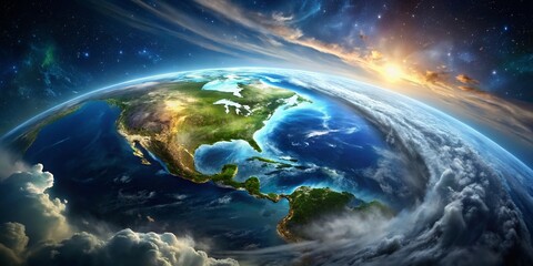 Fototapeta premium Stunning Long Exposure: Earth's Americas & Oceans from Space