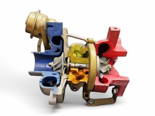 Turbocharger Cut-away, Cutaway View of a Typical Turbocharger Showing the Compressor and Turbine...