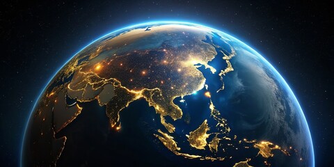 Obraz premium Stunning Night Lights of Asia Pacific: Earth Globe Digital Render