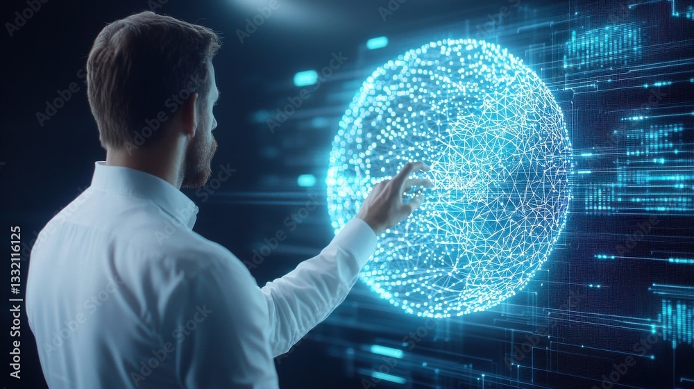 Poster digital interaction with abstract global network visualization