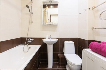 modern bathroom room with toilet and washing machine