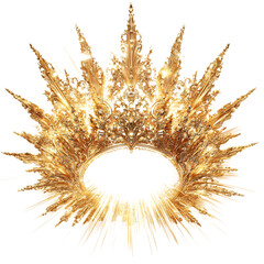 Celestial Crown Glowing with Golden Rays Isolated on Transparent Background