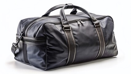 Naklejka premium Stylish Black Travel Duffle Bag Isolated on White Background - Perfect for Travel Photography