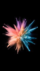 Vibrant splash of paint frozen in mid-air, forming an intricate, abstract flower-like shape.
