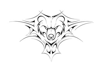 Tribal Bear Head Tattoo – Black and White Vector Illustration with Bold Tribal Art