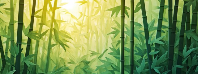 Obraz premium Lush Bamboo Forest with Sunlight Filtering Through Green Leaves