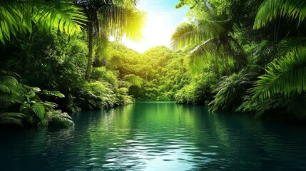 The background wallpaper features a beautiful natural environment