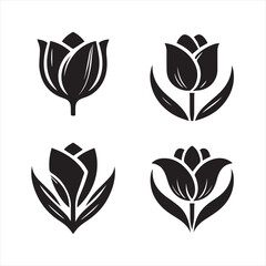 Fototapeta premium Elegant Black and White Tulip Silhouettes