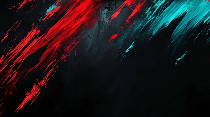 Fototapeta premium Abstract artwork showing painted strokes of red and cyan colors