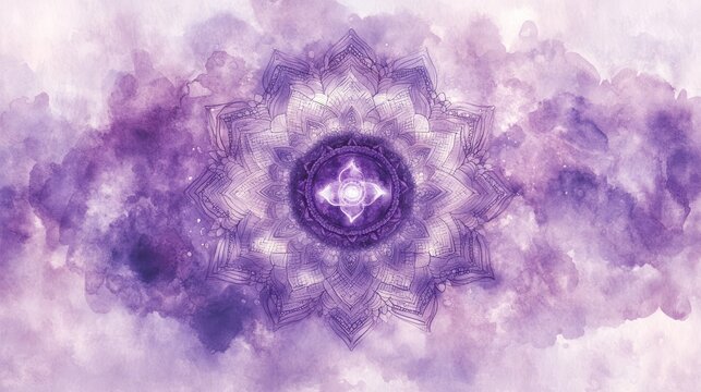 Purple mandala in cosmic clouds.