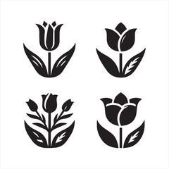 Naklejka premium Elegant Black and White Tulip Silhouettes