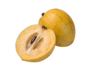 Yellow Sapote fruit isolated on a white transparent background, perfect for graphic design or food photography, showcasing the vibrant color and unique texture