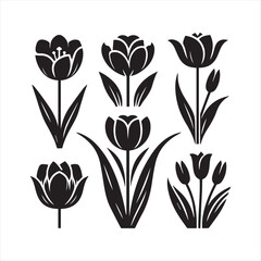Elegant Black and White Tulip Silhouettes