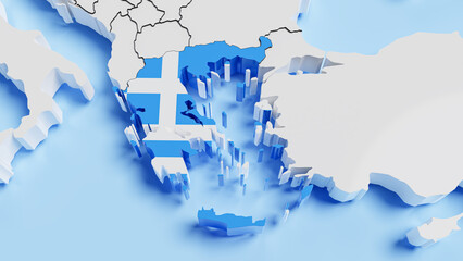 The map of Greece overlayed by the Greek flag - parts of the adjacent countries included