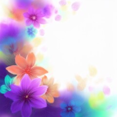 Abstract border frame of flowers in the corner of the image with space for text, blur and fade