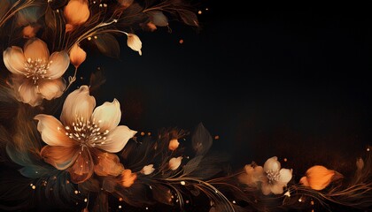 Abstract border frame of flowers in the corner of the image with space for text, blur and fade