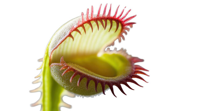 Venus flytrap showing its distinctive insect trapping mechanism on transparent background