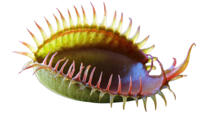 Venus flytrap showing its cilia and digestive cavity on transparent background