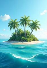A serene island with lush palms, surrounded by vibrant blue ocean, invites tranquility and adventure on a sunny afternoon-perfect for relaxation or exploration Generative AI