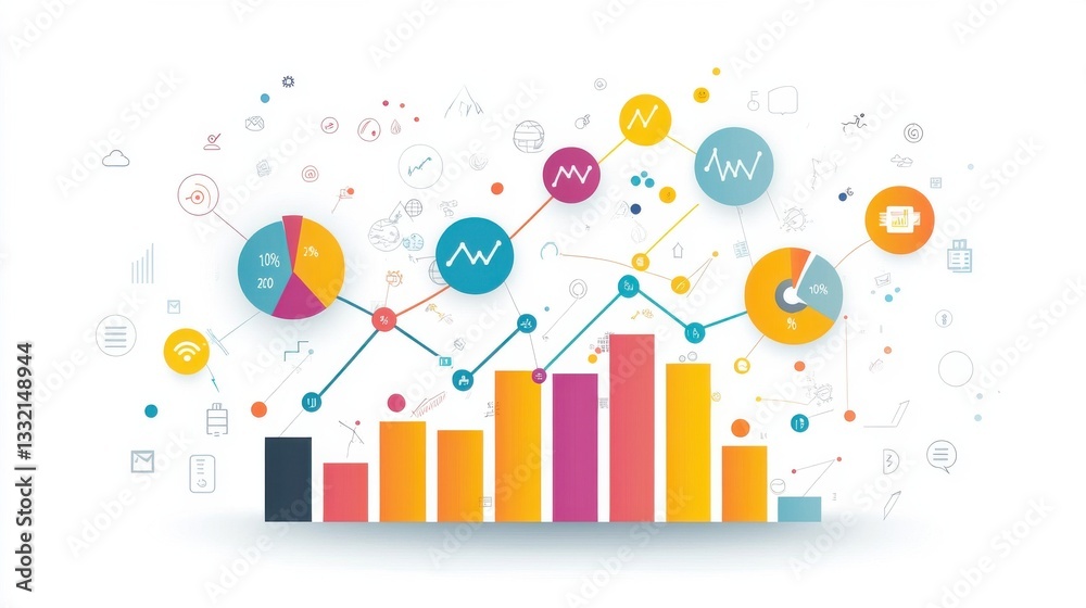 Poster colorful data visualization with charts and graphs for analysis