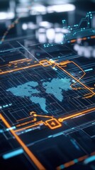Digital World Map with Technology Interface Background and Data Lines