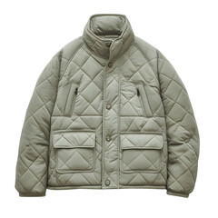Lightweight Quilted Jacket in Pastel Green Isolated on Transparent Background