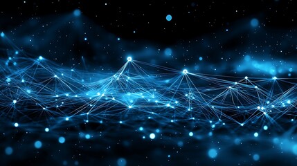 Abstract blue data network illustration featuring connecting nodes and lines
