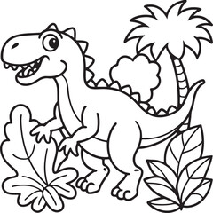 Fototapeta premium A coloring page featuring a dinosaur sprinting in a lush jungle, suitable for kids