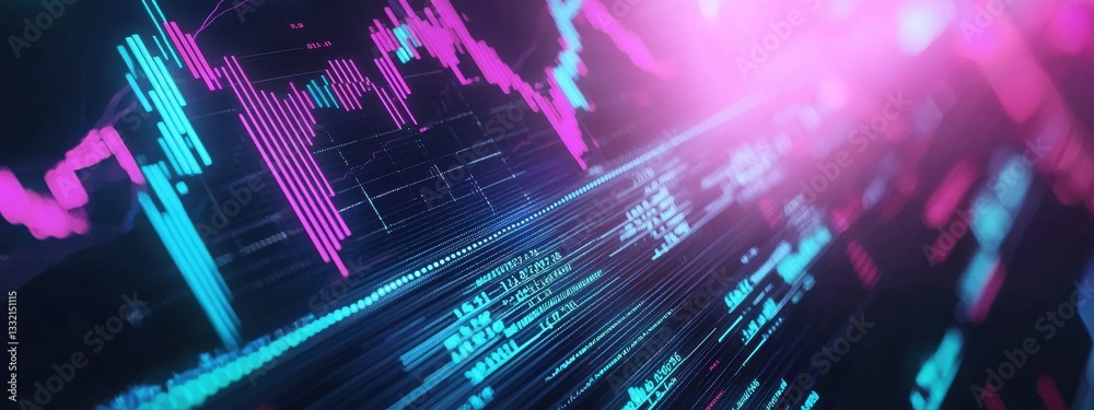 Poster vibrant data visualization with graphs and market analysis patterns