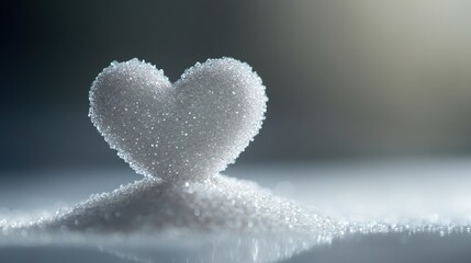 Fototapeta premium Sugar Heart Shape on White Background with Sparkling Granules