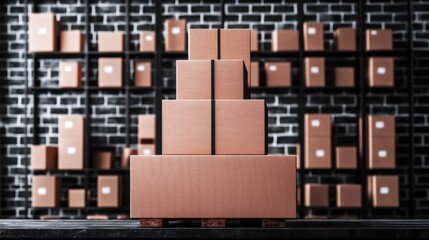 Obraz premium Stack of boxes on a table representing logistics solutions in a copy space with realistic depth of field