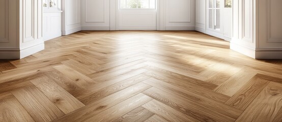 A room with a wooden floor and white walls stands empty, its unoccupied space characterized by a simple yet elegant design