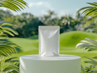 Minimalist eco friendly packaging design displayed in natural setting