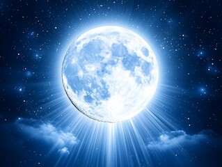Fototapeta premium A vibrant full moon glowing brightly in the star filled night sky