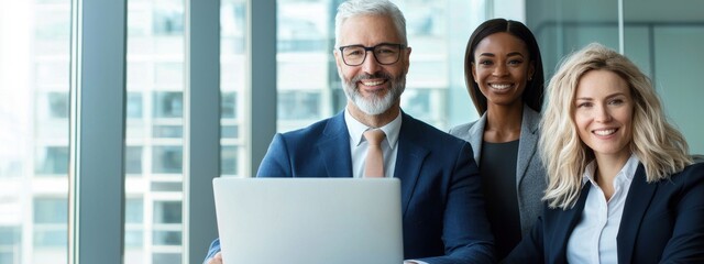 Professional Team of Diverse Business People Smiling at Workplace