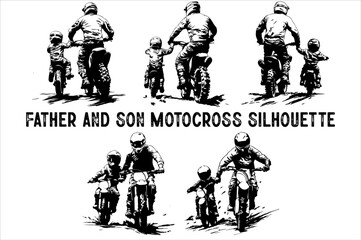 Father and Son Motorcycle Duo Silhouette Bundle. Father and Son Biker Silhouette set.