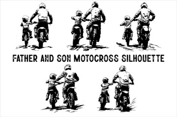 Father and Son Motorcycle Duo Silhouette Bundle. Father and Son Biker Silhouette set.