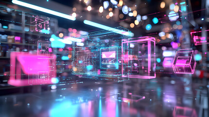 Fototapeta premium Innovative holographic product showcase virtual space stock imagery digital environment futuristic perspective