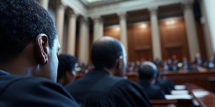 Courtroom Audience: Partial View of Individuals in a Large Hearing Room