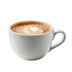 Steaming cup of rich coffee with frothy surface isolated on transparent background 