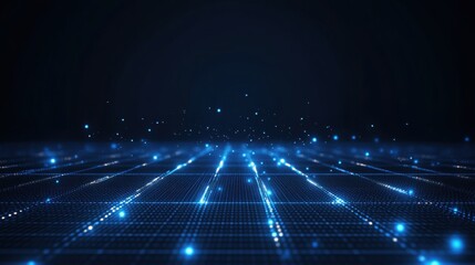 Dark blue background with a glowing grid, minimalistic style with a dark blue color theme.