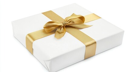 Obraz premium Classic White Gift Box with Gold Ribbon