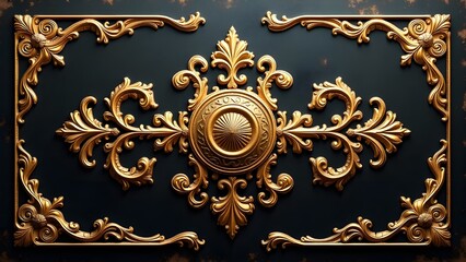 AI GENERATE, Golden filigree engravings on a dark metallic background