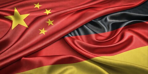 Flags of China and Germany Waving Together Representing Partnership and Collaboration