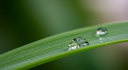 Dewdrops on a Green Leaf